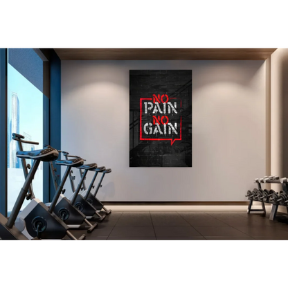 No pain no gain motivational wall art canvas print with bold red text