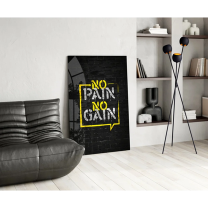 No pain no gain graffiti wall art on black canvas for gym motivation