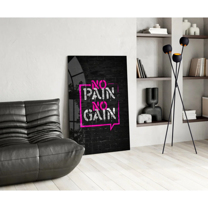 Black canvas no pain no gain speech bubble wall art print