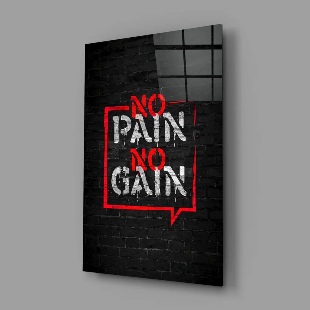 No pain no gain motivational wall art canvas print on black brick background