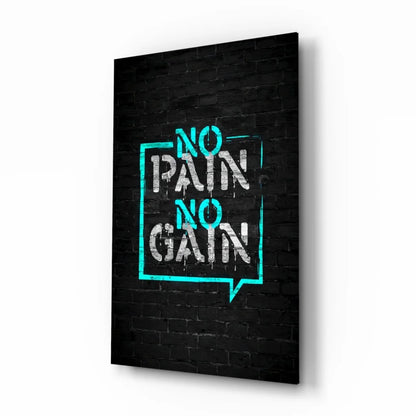 Neon No Pain No Gain Glass Wall Art Speech Bubble Poster | Insigneart USA | vintageantiquesgifts.com