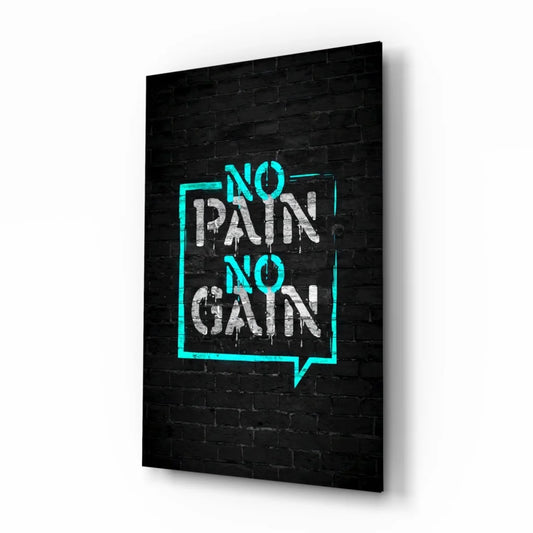 Neon No Pain No Gain Glass Wall Art Speech Bubble Poster | Insigneart USA | vintageantiquesgifts.com