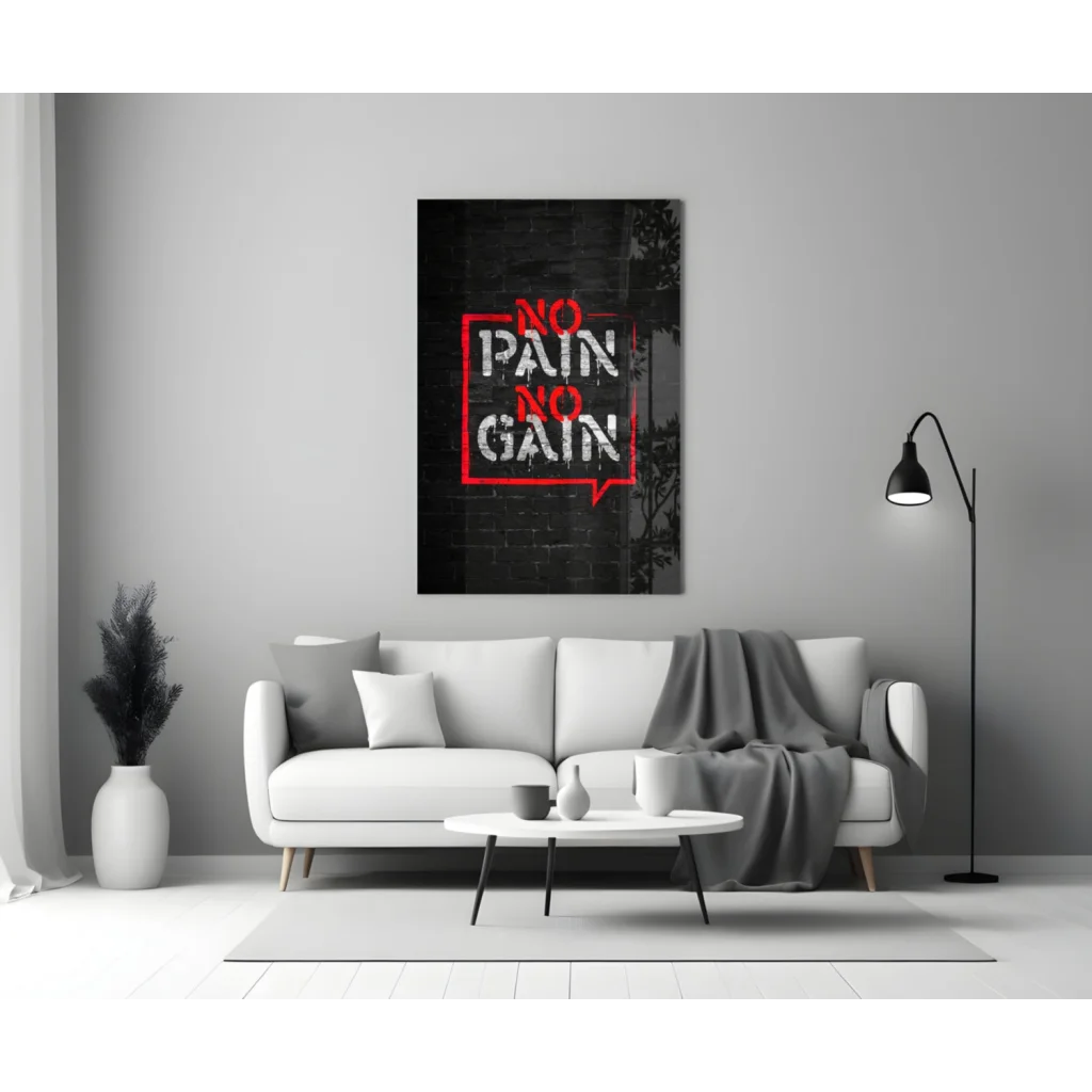 Black and red no pain no gain motivational wall art canvas print