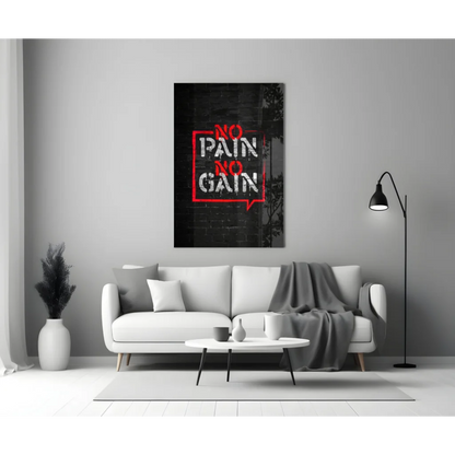 Black and red no pain no gain motivational wall art canvas print
