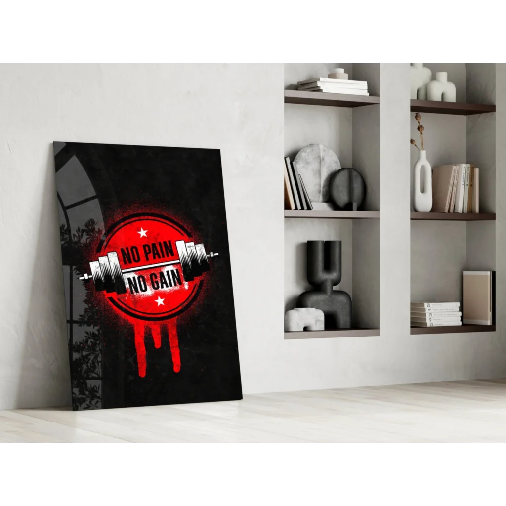 No pain no gain barbell motivational gym wall art canvas print