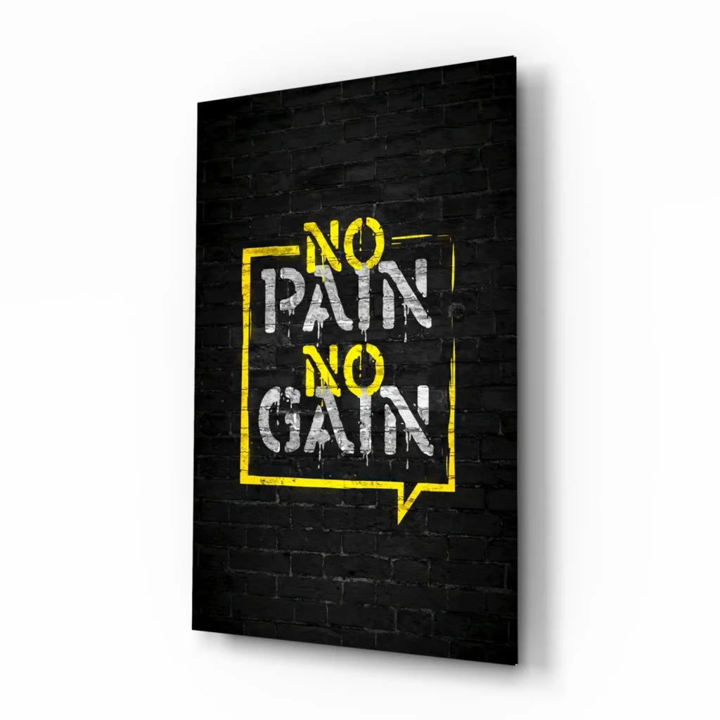 No pain no gain black brick wall art in speech bubble
