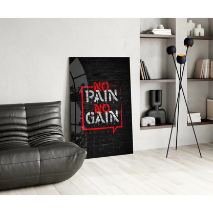 No pain no gain canvas wall art print on black with bold lettering