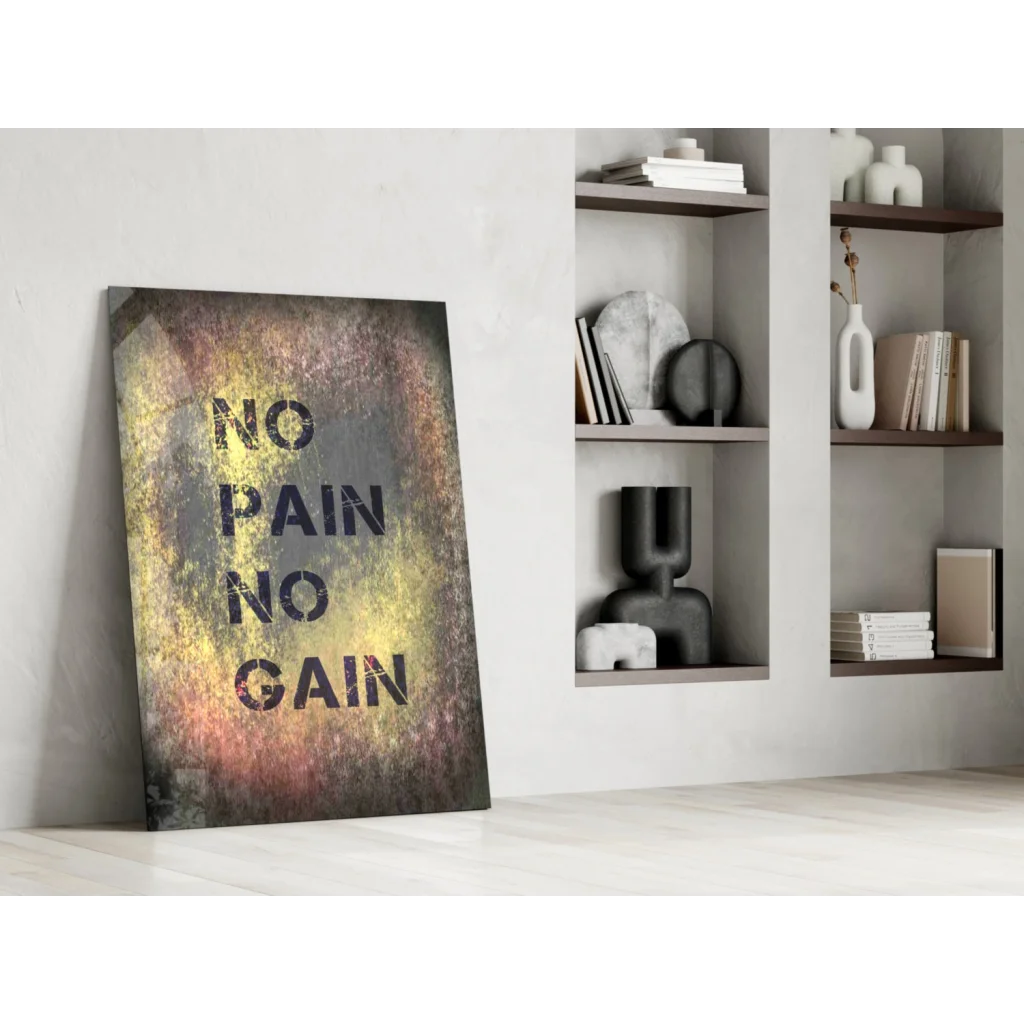 No Pain No Gain motivational canvas wall art in gold on bronze