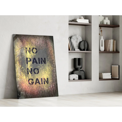 No Pain No Gain motivational canvas wall art in gold on bronze