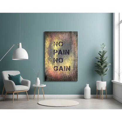 No Pain No Gain motivational canvas wall art in yellow brown rustic tones