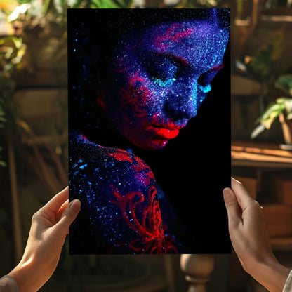 Cosmic Glitter Woman on Insigne Aluminum Print in Unique Style