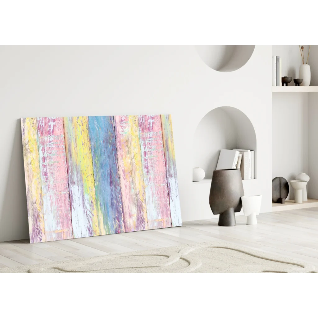 Vibrant pastel stripes glass wall art with dreamy textured finish