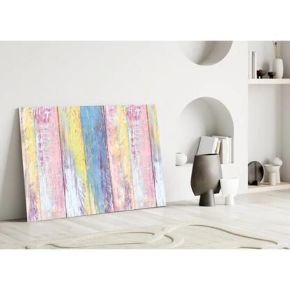 Vibrant pastel stripes glass wall art with dreamy textured finish
