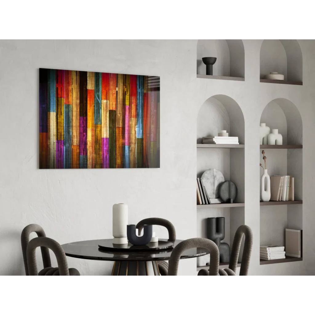 Vibrant rainbow wooden planks canvas wall art bursting with color