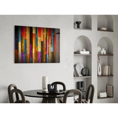 Vibrant rainbow wooden planks canvas wall art bursting with color