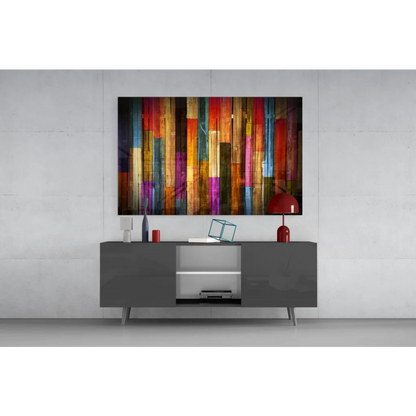 Vibrant Rainbow Wooden Planks Canvas Wall Art in colorful stripes