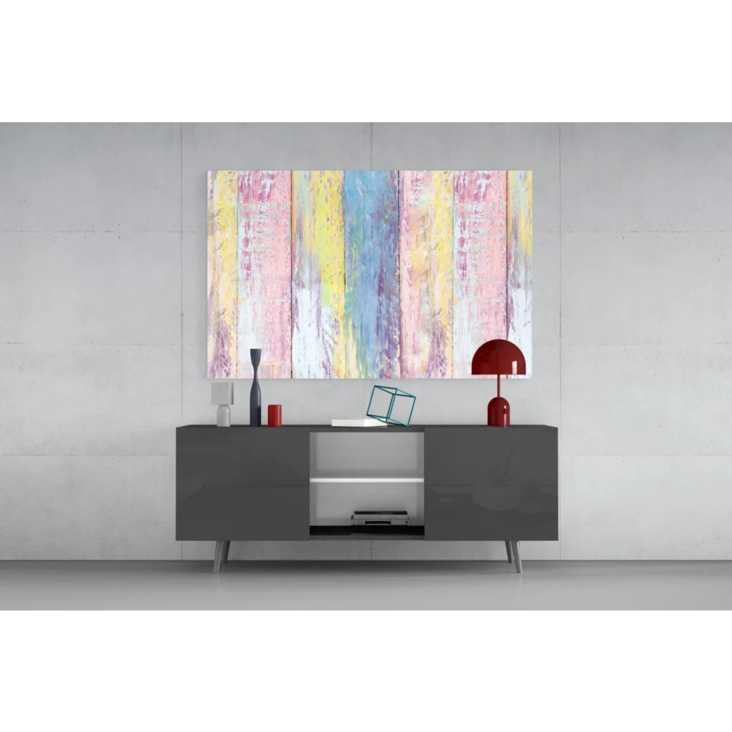 Vibrant pastel stripes glass wall art with dreamy textured finish