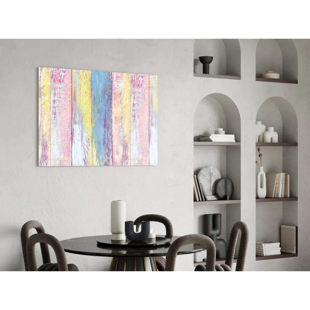 Vibrant pastel stripes glass wall art with dreamy textured finish