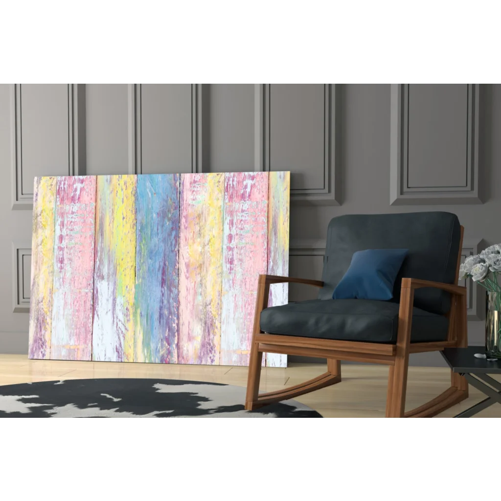 Vibrant pastel stripes glass wall art with dreamy textured finish