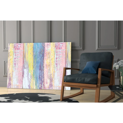 Vibrant pastel stripes glass wall art with dreamy textured finish