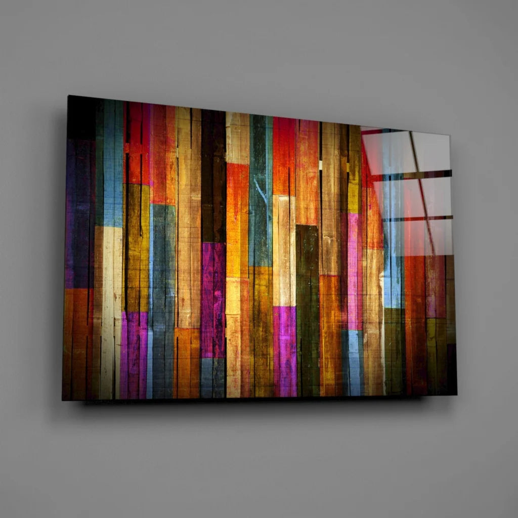Rainbow Wooden Planks Canvas Wall Art Bursting With Color | Glass Wall Art Print | vintageantiquesgifts.com