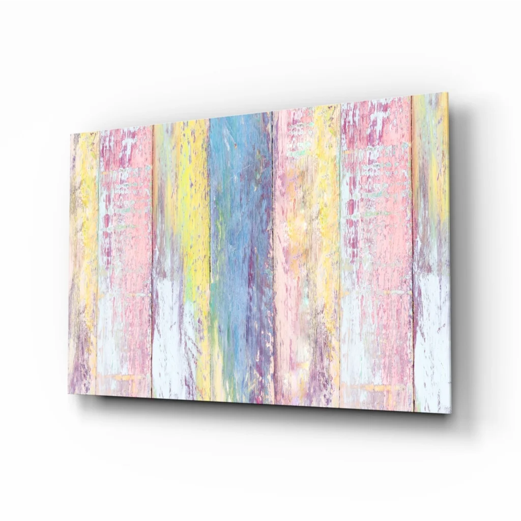 Pastel stripes glass wall art with dreamy textured finish