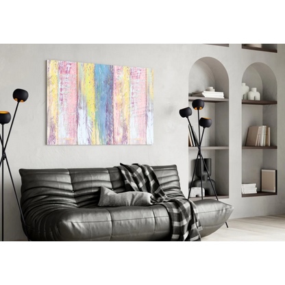Vibrant pastel stripes glass wall art with dreamy textured finish