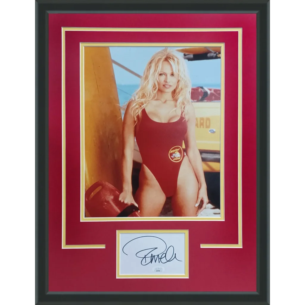 Pamela Anderson in red Baywatch swimsuit 11x14 photo deluxe framed with autograph