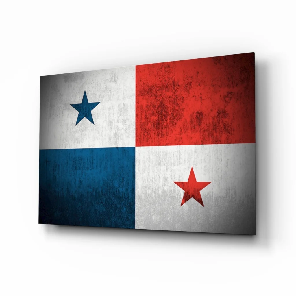 Panama flag glass wall art with vintage distressed texture