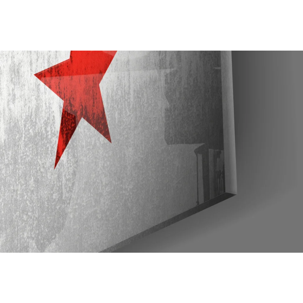 Vintage Panama Flag glass wall art with red star on textured canvas