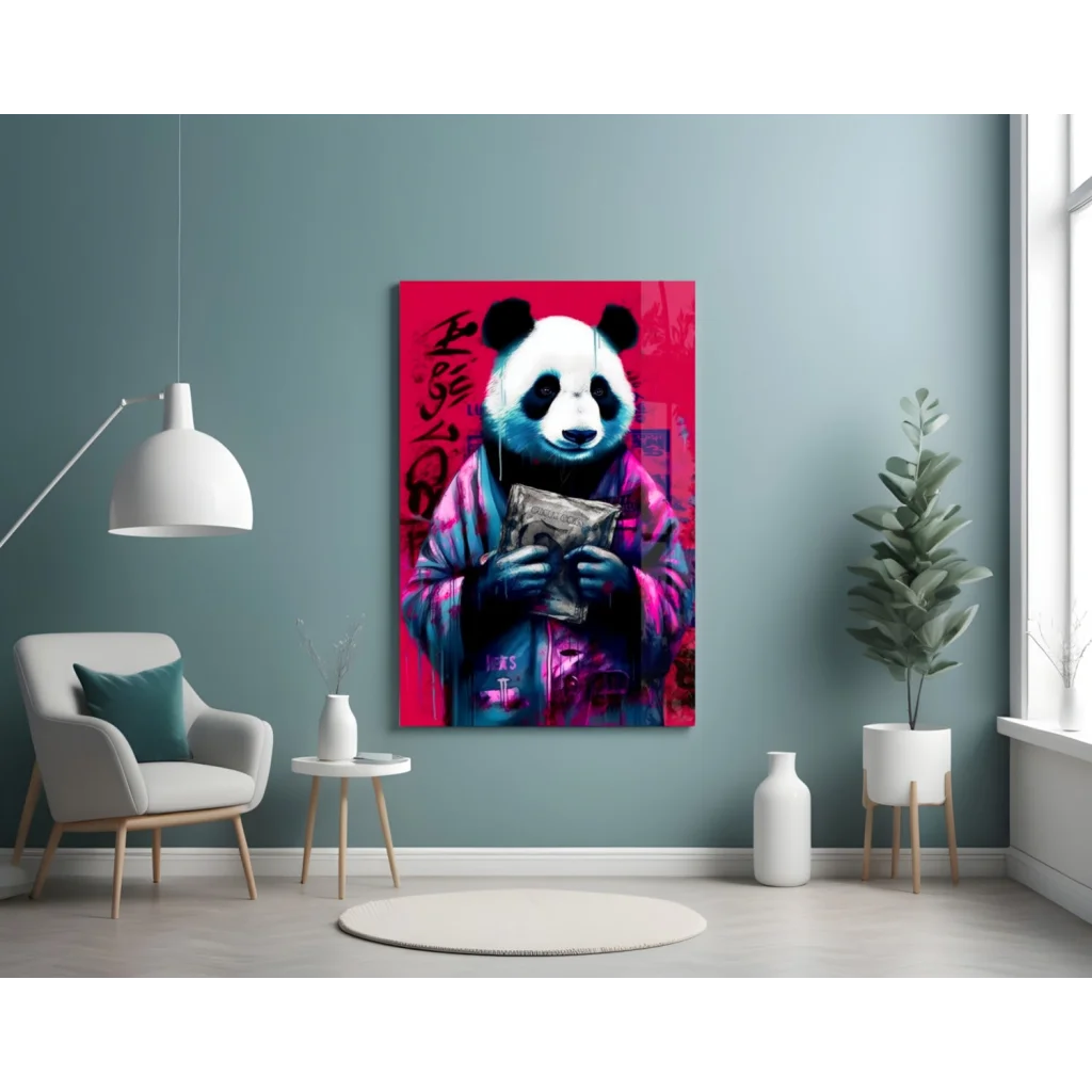 Panda Money Bag Graffiti Pop Art Canvas Wall Art | Contemporary Home Wall Art | vintageantiquesgifts.com