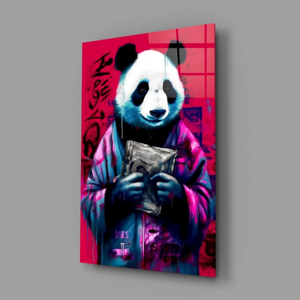 Panda Money Bag Graffiti Pop Art Canvas Wall Art | Glass Wall Art Print | vintageantiquesgifts.com