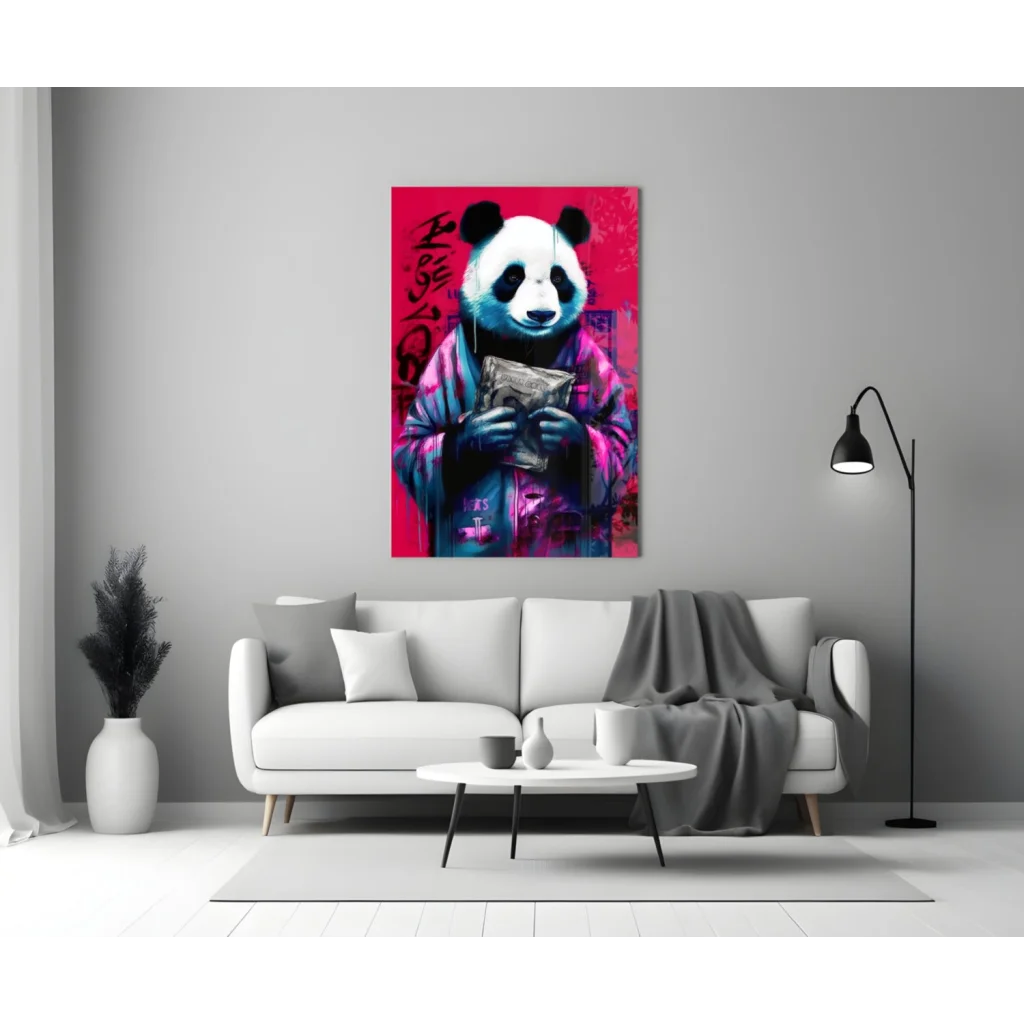 Panda Money Bag Graffiti Pop Art Canvas Wall Art | Modern Wall Art Decor | vintageantiquesgifts.com