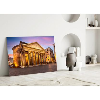 Pantheon Rome dusk canvas wall art print with golden glow