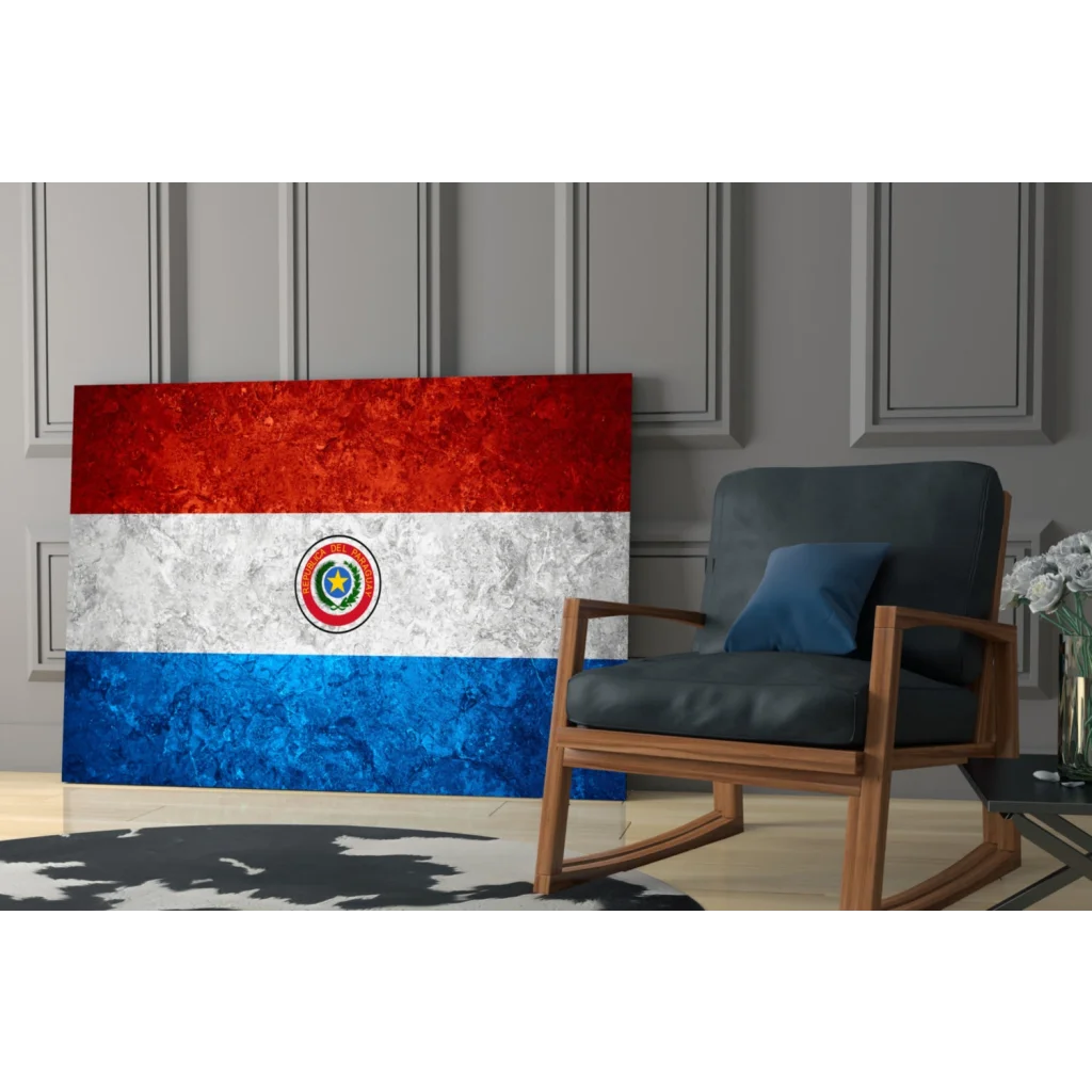 Vintage textured Paraguayan flag canvas wall art in red white blue