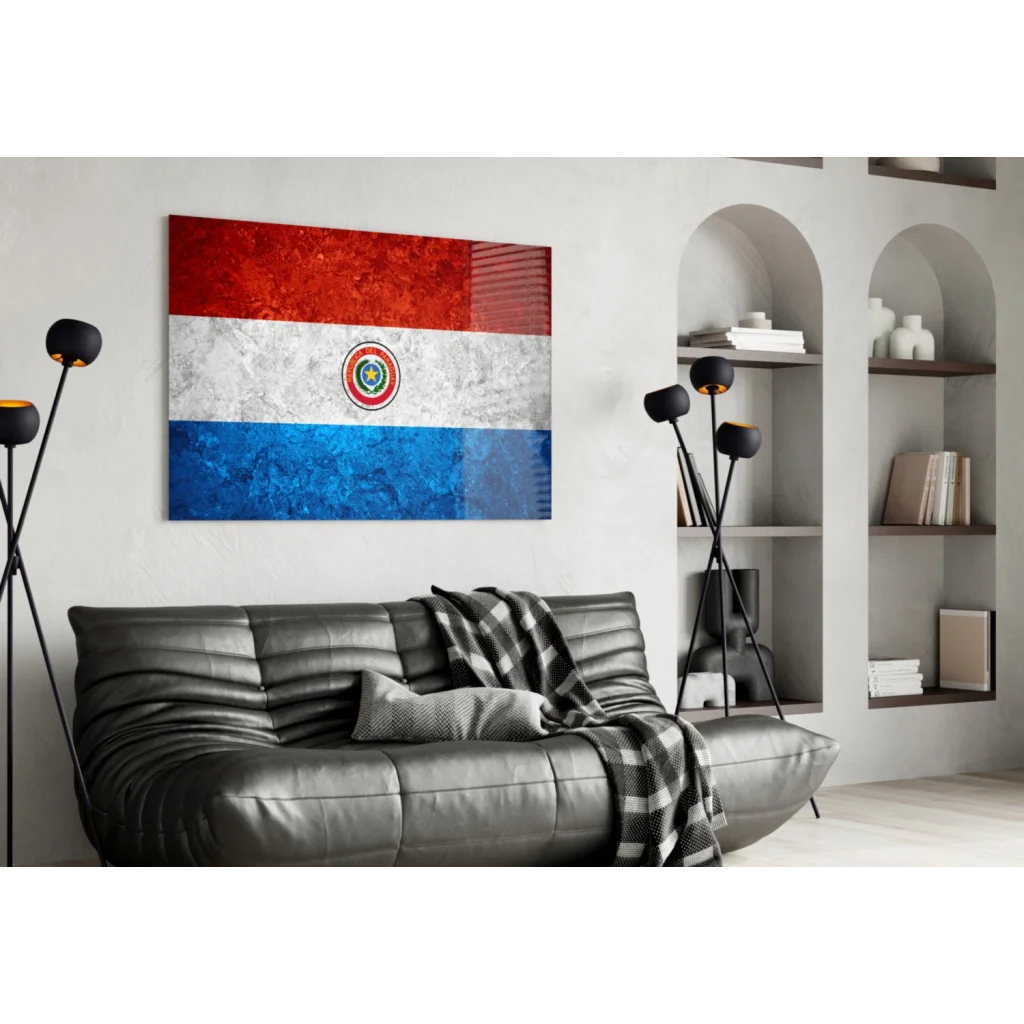 Textured Paraguayan flag canvas wall art with red white blue stripes