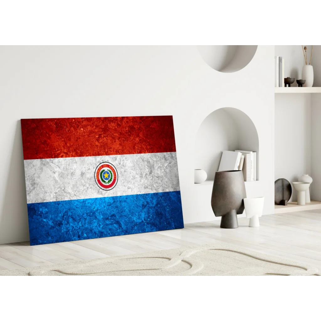 Paraguayan flag canvas wall art with vintage texture and bold stripes