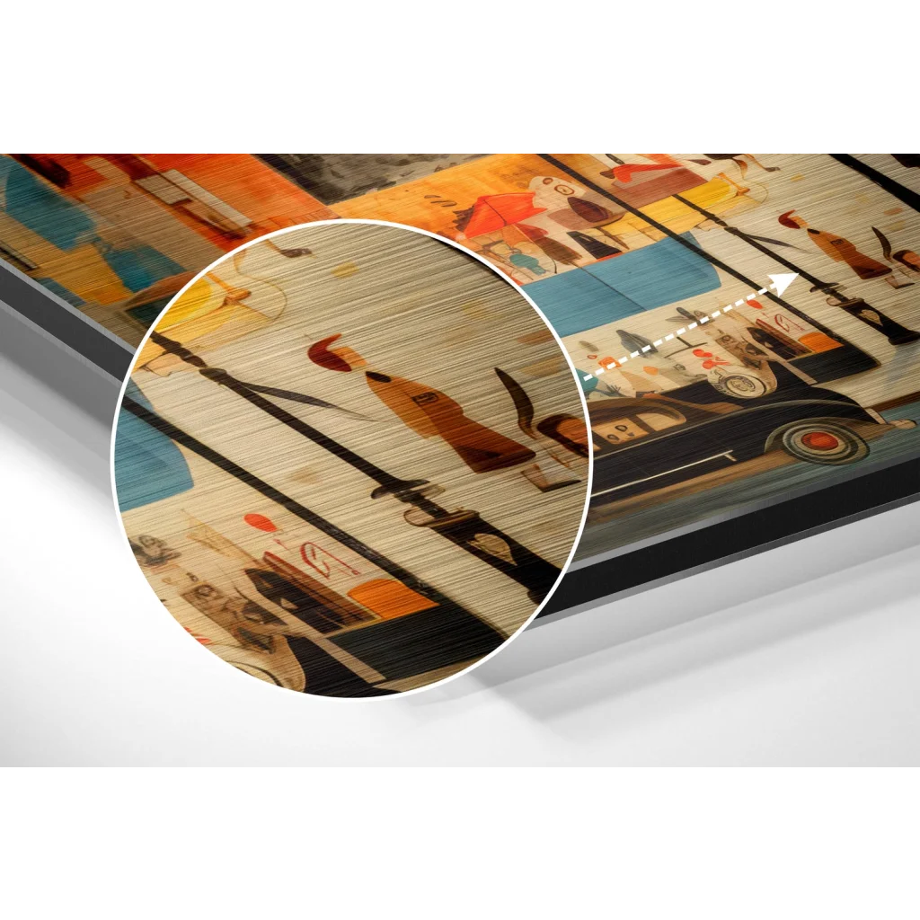 Vintage Paris Street Scene on Brushed Aluminium Dibond Art Print | Modern Wall Art Decor | vintageantiquesgifts.com