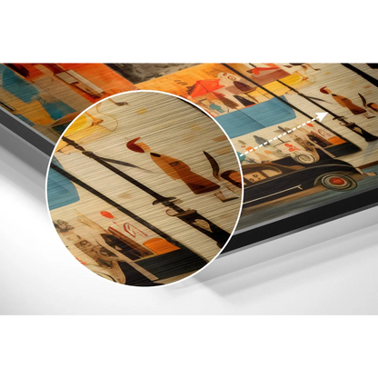 Vintage Paris Street Scene on Brushed Aluminium Dibond Art Print | Modern Wall Art Decor | vintageantiquesgifts.com