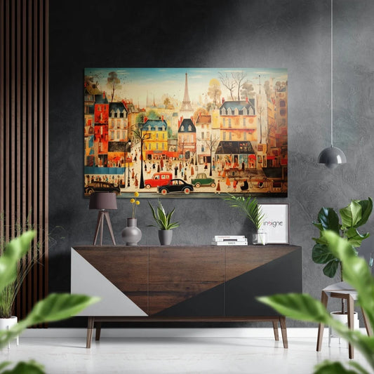 Vintage Paris Street Scene on Brushed Aluminium Dibond Art Print | Insigneart USA | vintageantiquesgifts.com