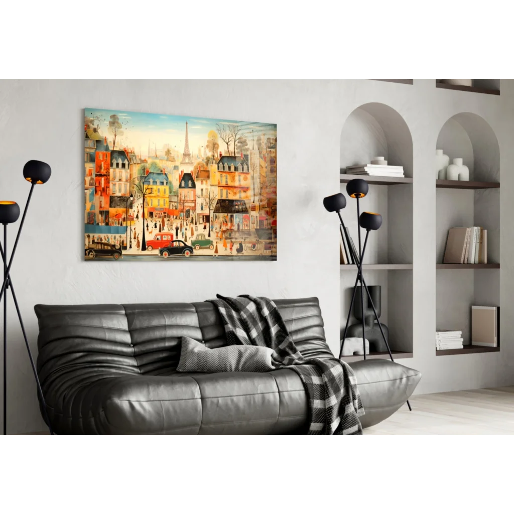 Parisian Street Scene Canvas Wall Art with Eiffel Tower | Contemporary Home Wall Art | vintageantiquesgifts.com