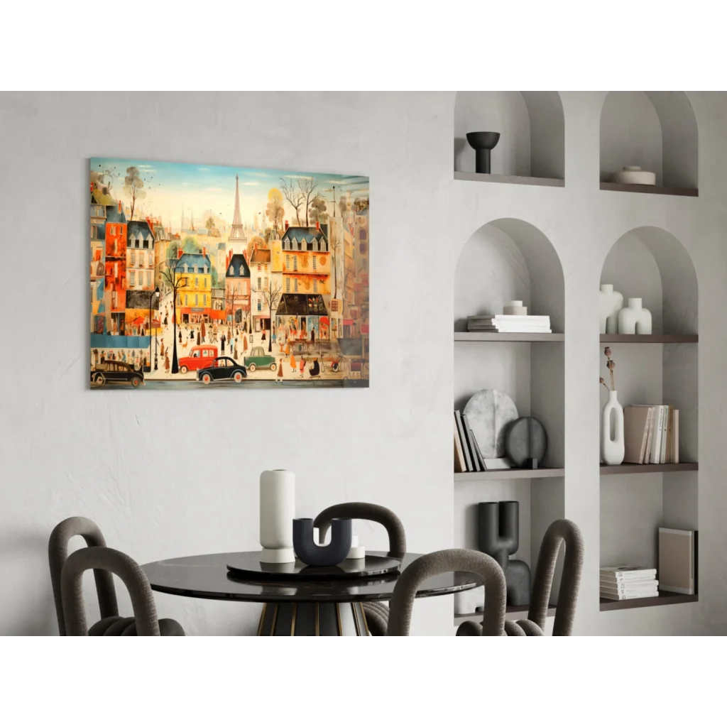 Vibrant Parisian street scene canvas wall art with Eiffel Tower