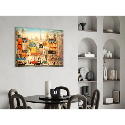 Vibrant Parisian street scene canvas wall art with Eiffel Tower