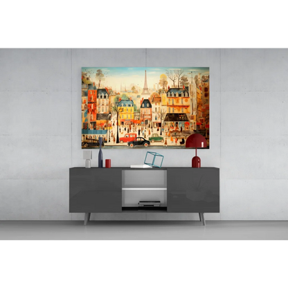 Vibrant Parisian street scene wall art with Eiffel Tower