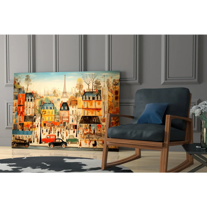 Whimsical Parisian street canvas wall art with Eiffel Tower