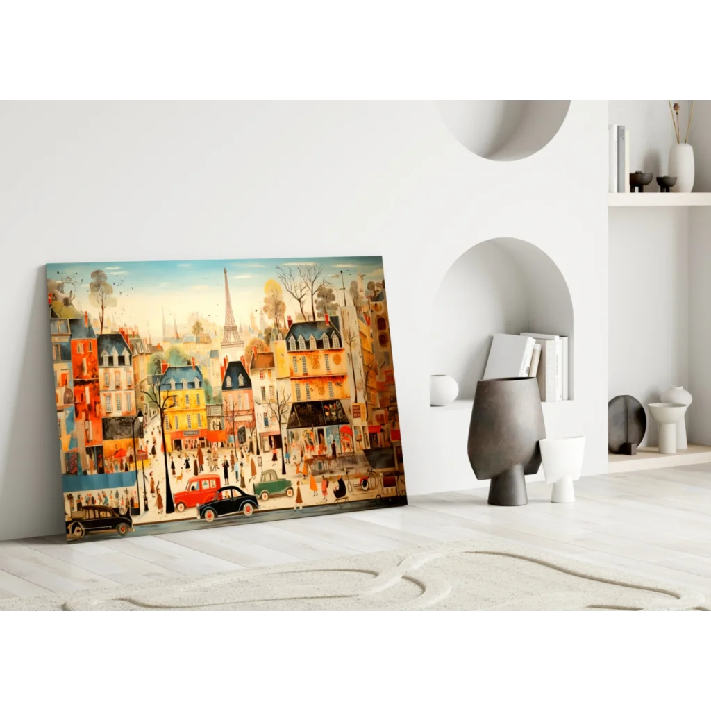 Parisian Street Scene Canvas Wall Art with Eiffel Tower | Modern Wall Art Decor | vintageantiquesgifts.com