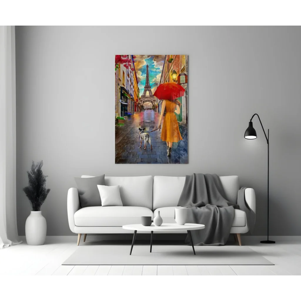 Rainy Paris Stroll Canvas Wall Art with Eiffel Tower | Modern Wall Art Decor | vintageantiquesgifts.com
