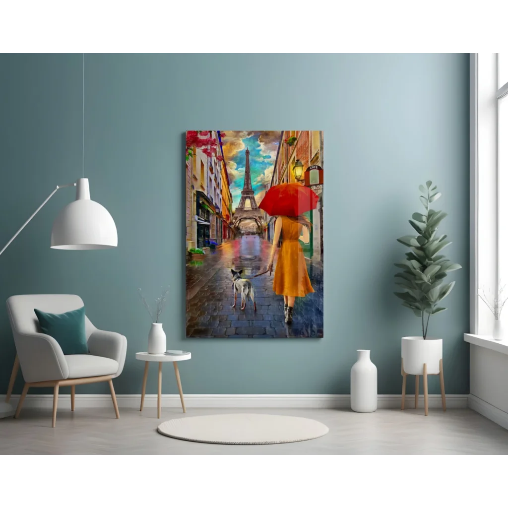 Rainy Paris Stroll Canvas Wall Art with Eiffel Tower | Contemporary Home Wall Art | vintageantiquesgifts.com