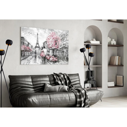 Black and white Paris Eiffel Tower cherry blossom wall art canvas print