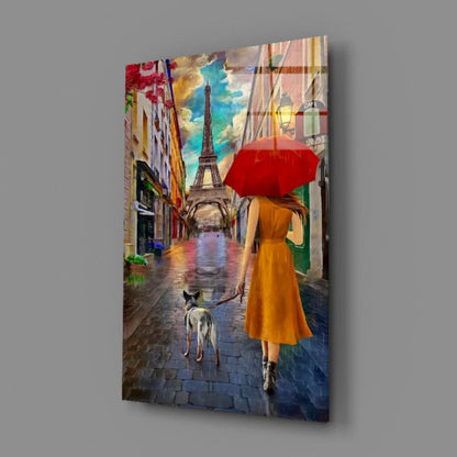 Rainy Paris Stroll Canvas Wall Art with Eiffel Tower | Glass Wall Art Print | vintageantiquesgifts.com